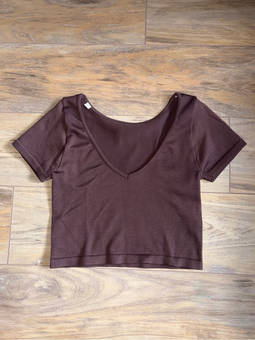 Aeropostale Brown Ribbed V-Neck Crop Top